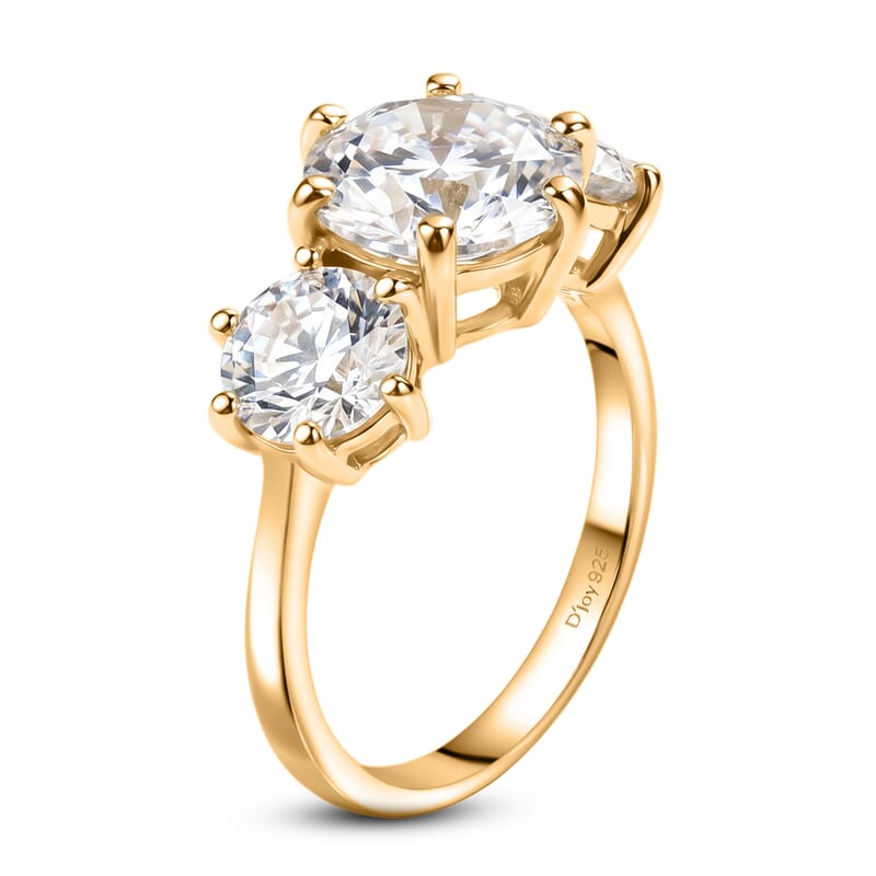 D'Joy Moissanite 3.15 ctw Trinity Spark Ring in 18K YG Plated Sterling Silver (Size 6.0)