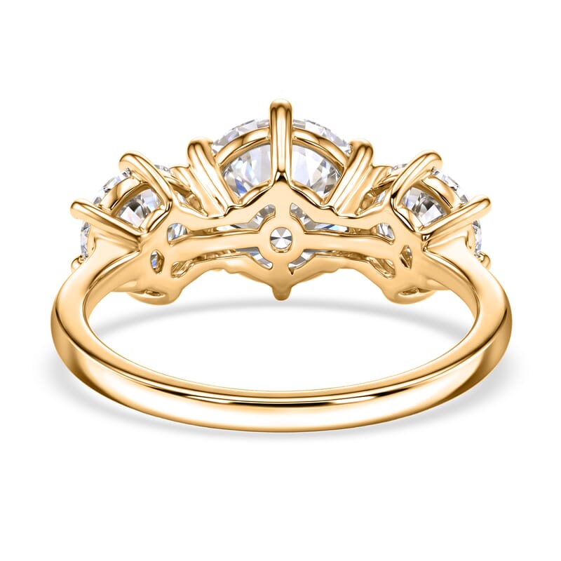 D'Joy Moissanite 3.15 ctw Trinity Spark Ring in 18K YG Plated Sterling Silver (Size 6.0)
