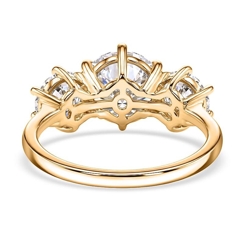D'Joy Moissanite 3.50 ctw Trinity Spark Ring in 18K YG Plated Sterling Silver (Size 6.0)
