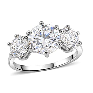 D'Joy Moissanite 3.15 ctw Trinity Spark Ring in Platinum Over Sterling Silver (Size 11.0)