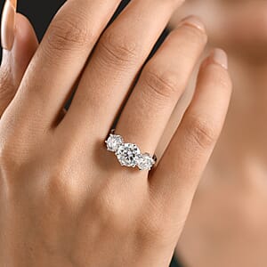 D'Joy Moissanite 3.15 ctw Trinity Spark Ring in Platinum Over Sterling Silver (Size 11.0)