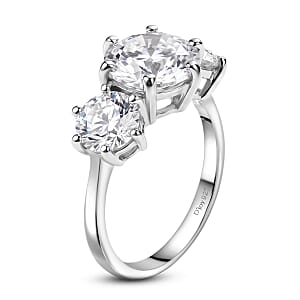 D'Joy Moissanite 3.15 ctw Trinity Spark Ring in Platinum Over Sterling Silver (Size 11.0)