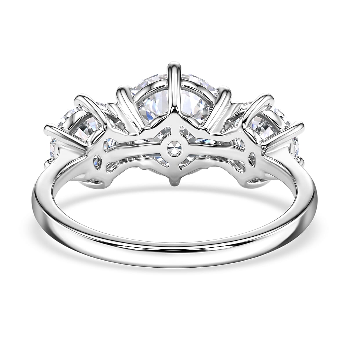 D'Joy Moissanite 3.15 ctw Trinity Spark Ring in Platinum Over Sterling Silver (Size 11.0) image number 4
