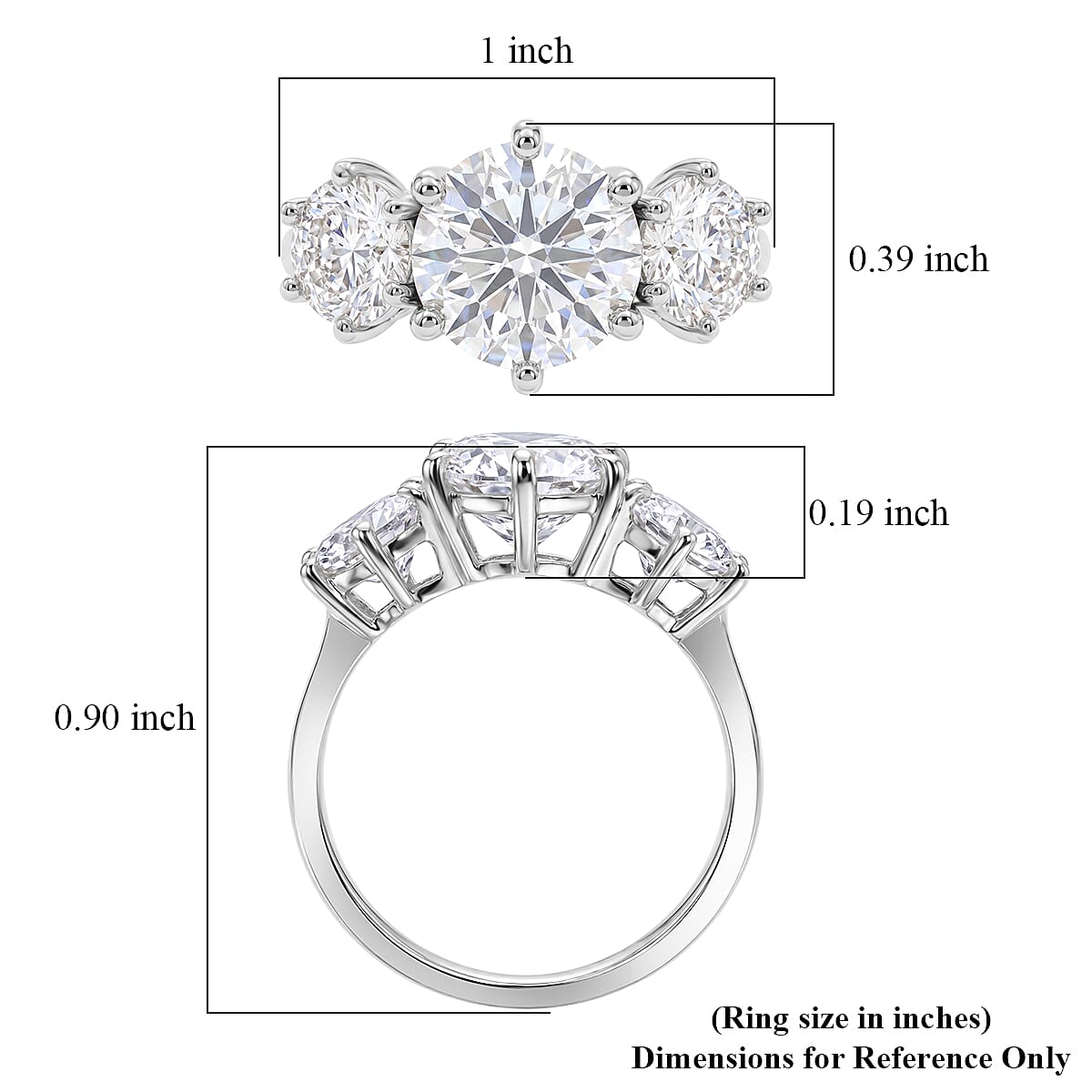 D'Joy Moissanite 3.15 ctw Trinity Spark Ring in Platinum Over Sterling Silver (Size 11.0) image number 5