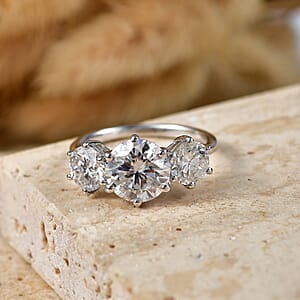 D'Joy Moissanite 3.15 ctw Trinity Spark Ring in Platinum Over Sterling Silver (Size 8.0)