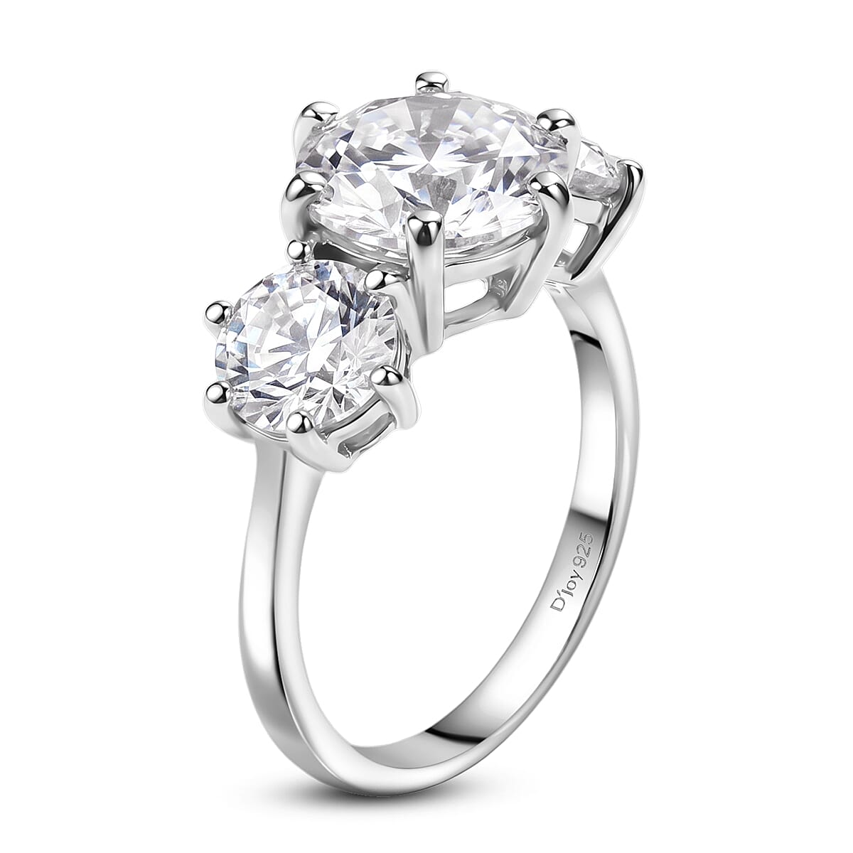 D'Joy Moissanite 3.15 ctw Trinity Spark Ring in Platinum Over Sterling Silver (Size 8.0) image number 3