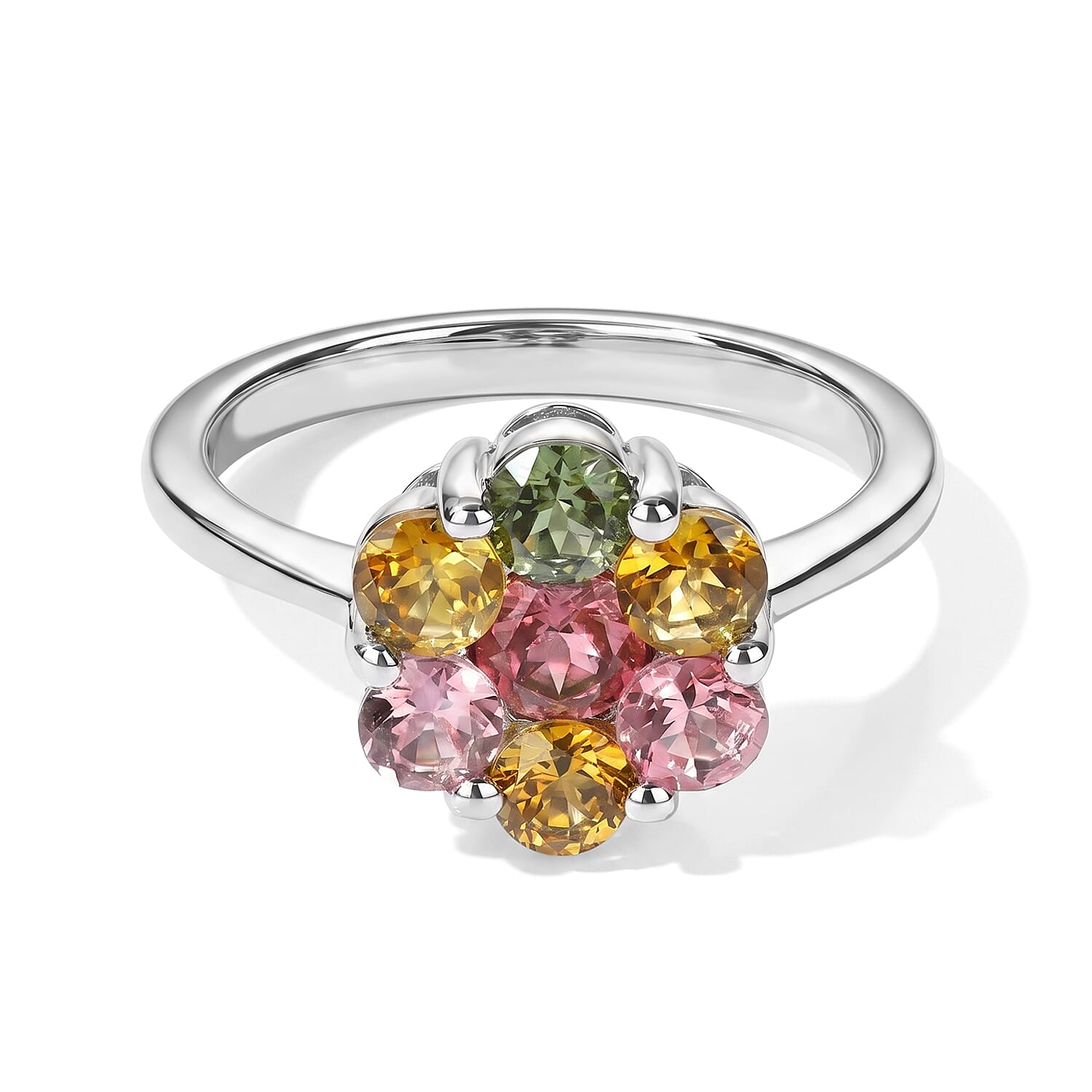 EverTrue Premium Multi-Tourmaline 1.40 ctw Floral Ring in Platinum Bond (Size 5.0)