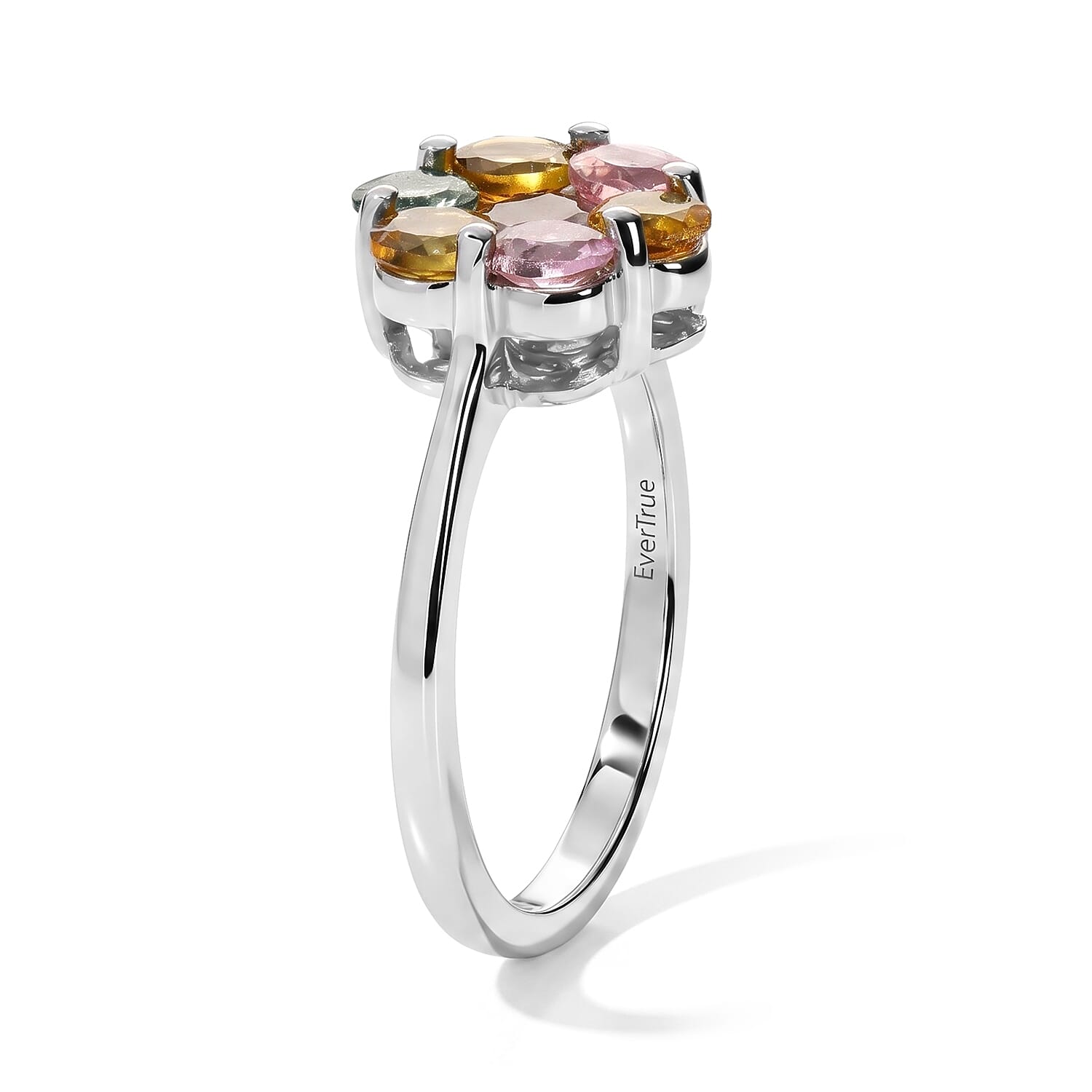 EverTrue Premium Multi-Tourmaline 1.40 ctw Floral Ring in Platinum Bond (Size 5.0)