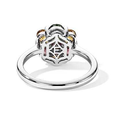 EverTrue Premium Multi-Tourmaline 1.40 ctw Floral Ring in Platinum Bond (Size 5.0)