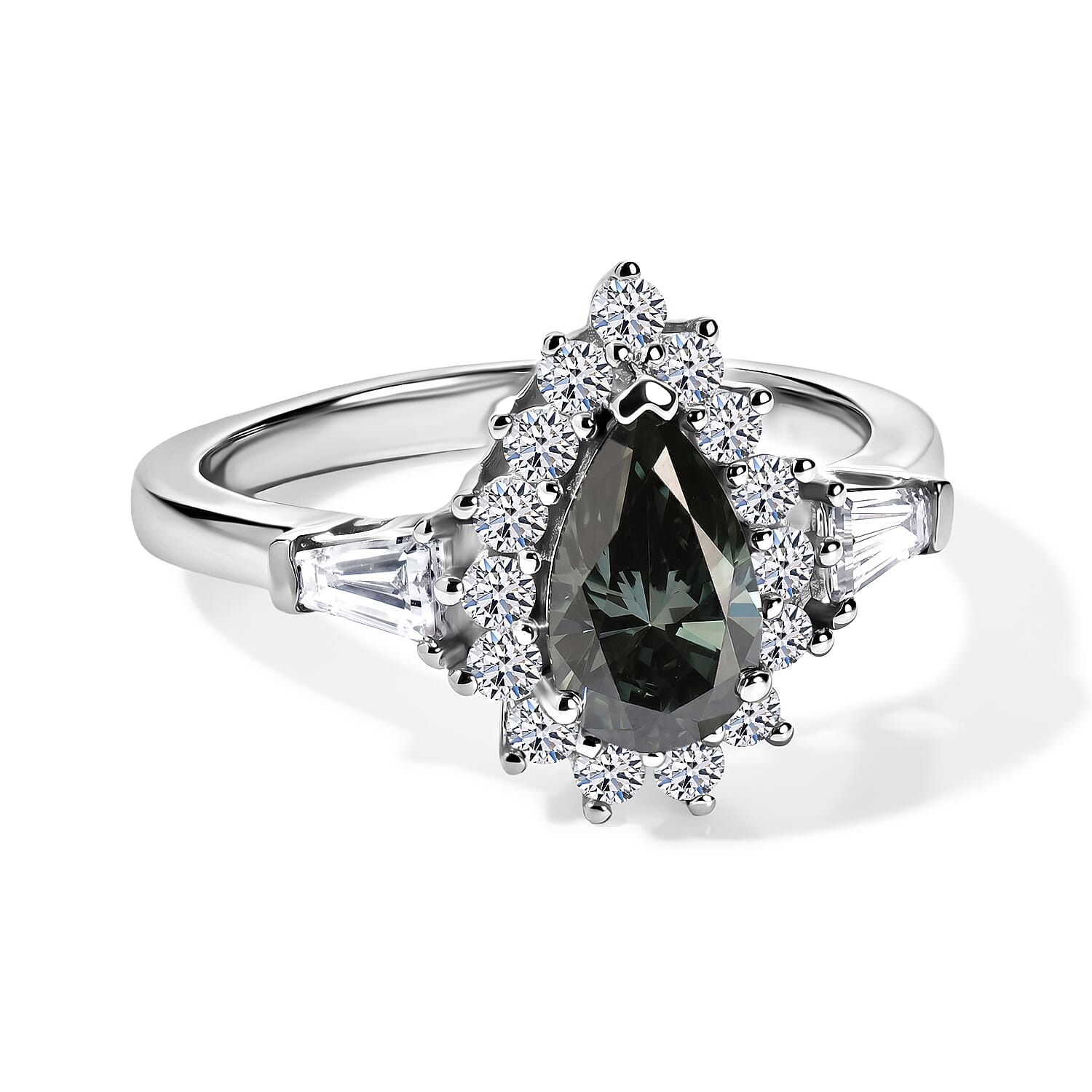 SGL Certified Luxuriant Lab Grown Green Diamond (IR) and Lab Grown Diamond (SI) Ring in Rhodium Over Sterling Silver (Size 10.0) 1.80 ctw