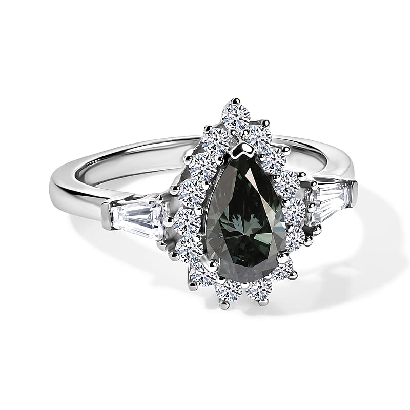 SGL Certified Luxuriant Lab Grown Green Diamond (IR) and Lab Grown Diamond (SI) 1.80 ctw Verdant Elegance Halo Ring in Rhodium Over Sterling Silver (Size 6.0)