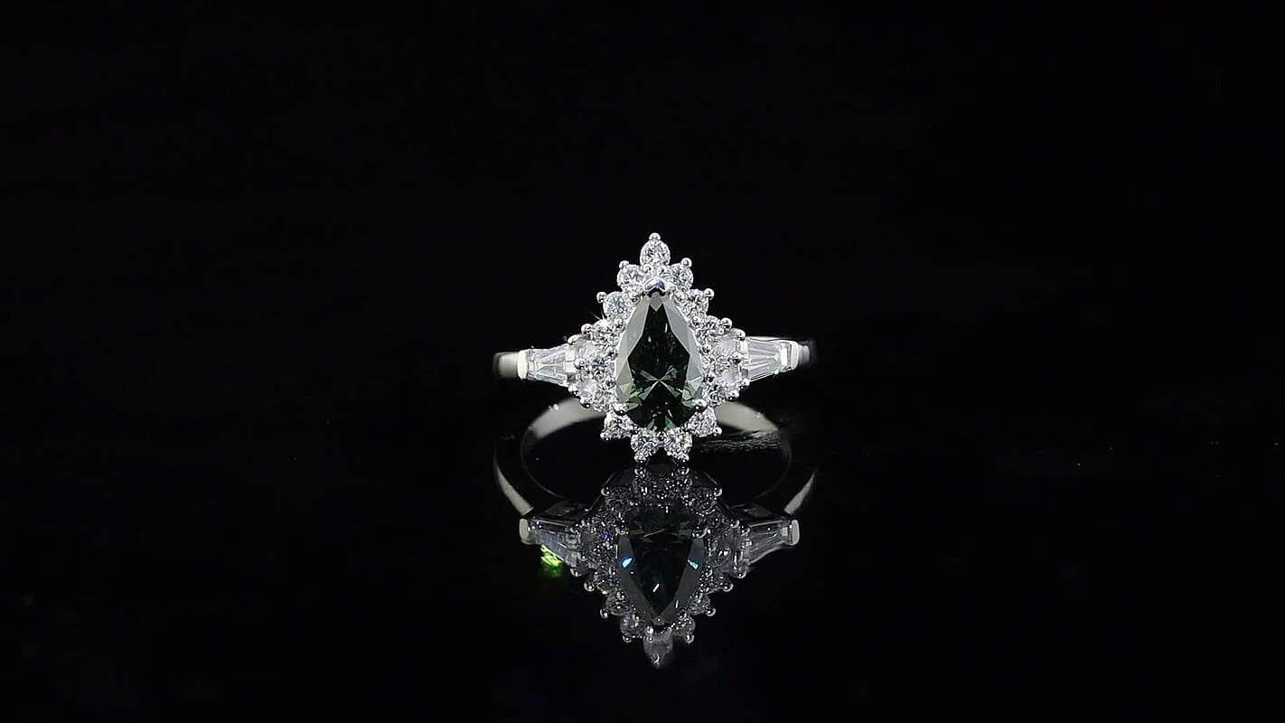 SGL Certified Luxuriant Lab Grown Green Diamond (IR) and Lab Grown Diamond (SI) Ring in Rhodium Over Sterling Silver (Size 10.0) 1.80 ctw
