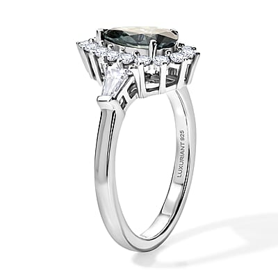 SGL Certified Luxuriant Lab Grown Green Diamond (IR) and Lab Grown Diamond (SI) 1.80 ctw Verdant Elegance Halo Ring in Rhodium Over Sterling Silver (Size 6.0)