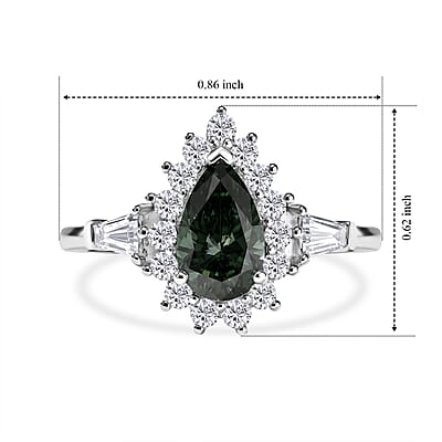 SGL Certified Luxuriant Lab Grown Green Diamond (IR) and Lab Grown Diamond (SI) 1.80 ctw Verdant Elegance Halo Ring in Rhodium Over Sterling Silver (Size 6.0)