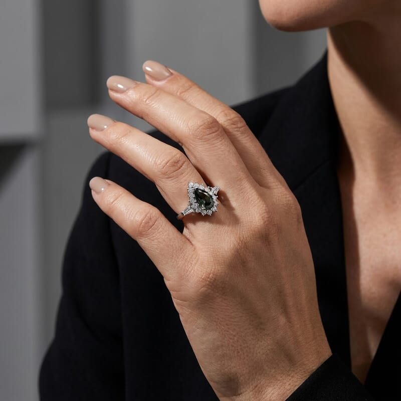 SGL Certified Luxuriant Lab Grown Green Diamond (IR) and Lab Grown Diamond (SI) 1.80 ctw Verdant Elegance Halo Ring in Rhodium Over Sterling Silver (Size 9.0)