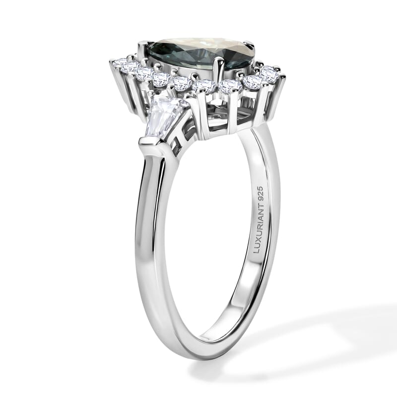 SGL Certified Luxuriant Lab Grown Green Diamond (IR) and Lab Grown Diamond (SI) 1.80 ctw Verdant Elegance Halo Ring in Rhodium Over Sterling Silver (Size 9.0)
