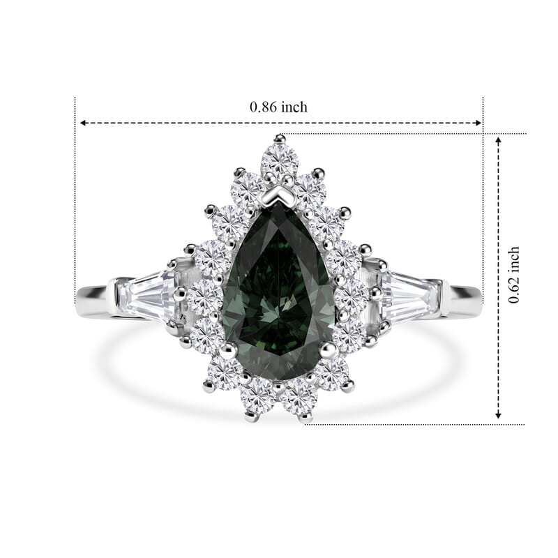 SGL Certified Luxuriant Lab Grown Green Diamond (IR) and Lab Grown Diamond (SI) 1.80 ctw Verdant Elegance Halo Ring in Rhodium Over Sterling Silver (Size 9.0)