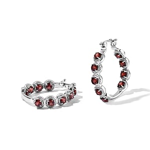 EverTrue Mozambique Garnet 6.40 ctw Hoop Earrings in Stainless Steel