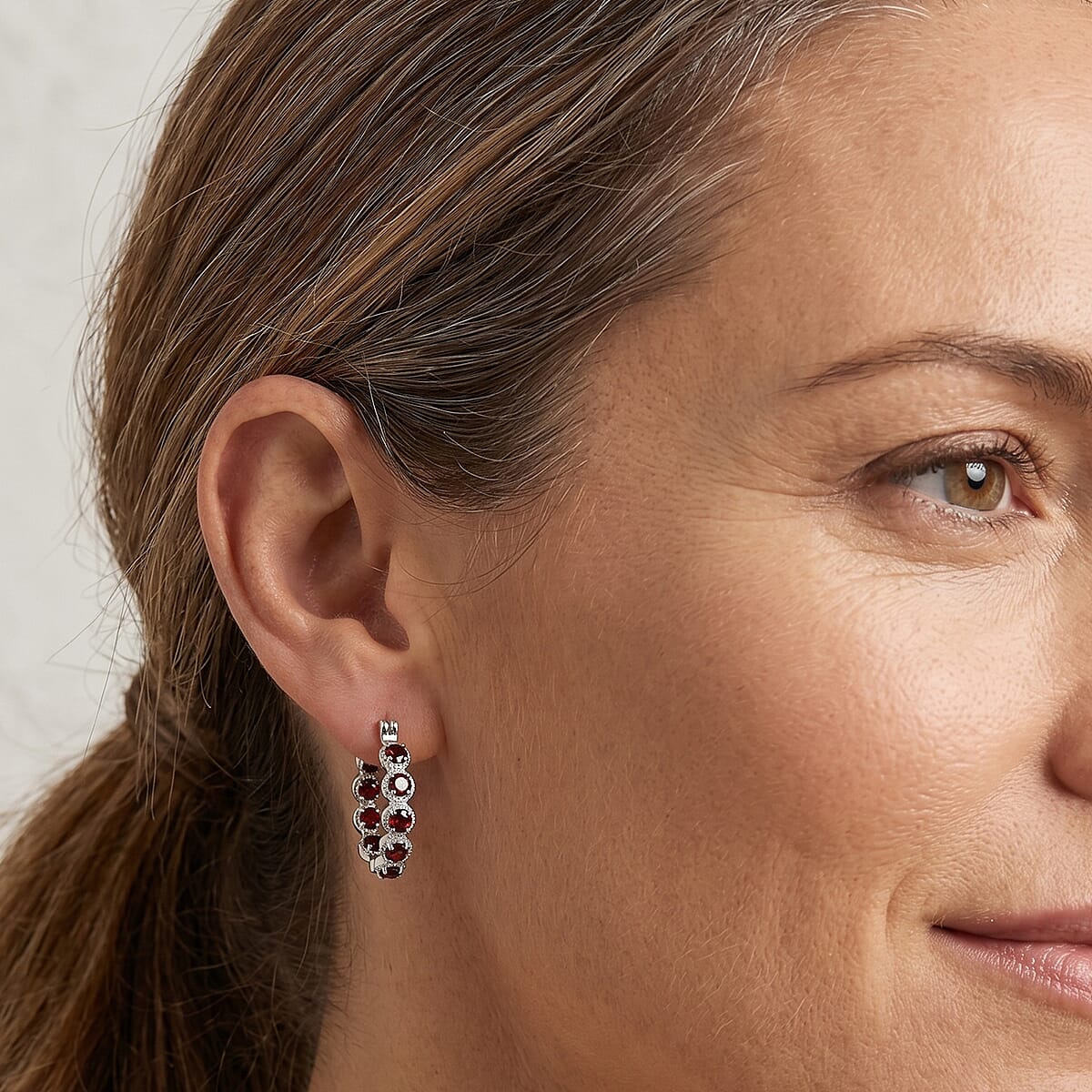 EverTrue Mozambique Garnet 6.40 ctw Hoop Earrings in Stainless Steel image number 1