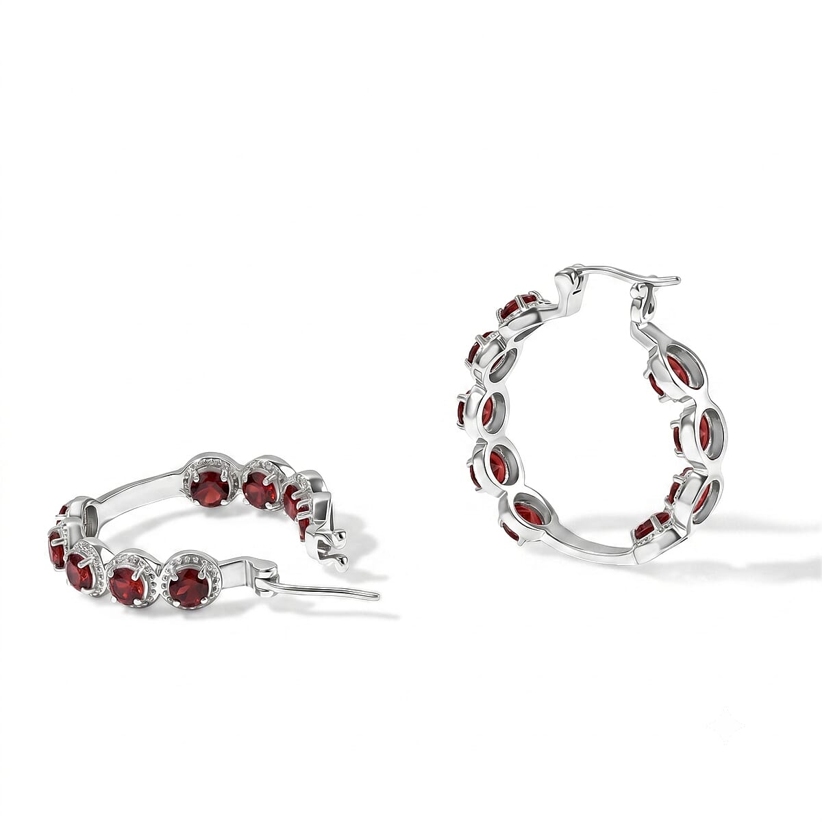 EverTrue Mozambique Garnet 6.40 ctw Hoop Earrings in Stainless Steel image number 3
