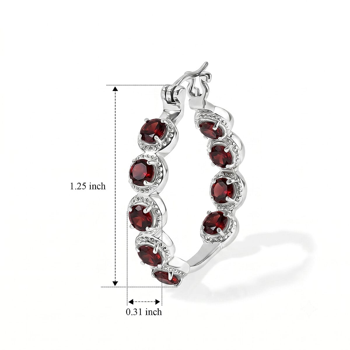 EverTrue Mozambique Garnet 6.40 ctw Hoop Earrings in Stainless Steel image number 4