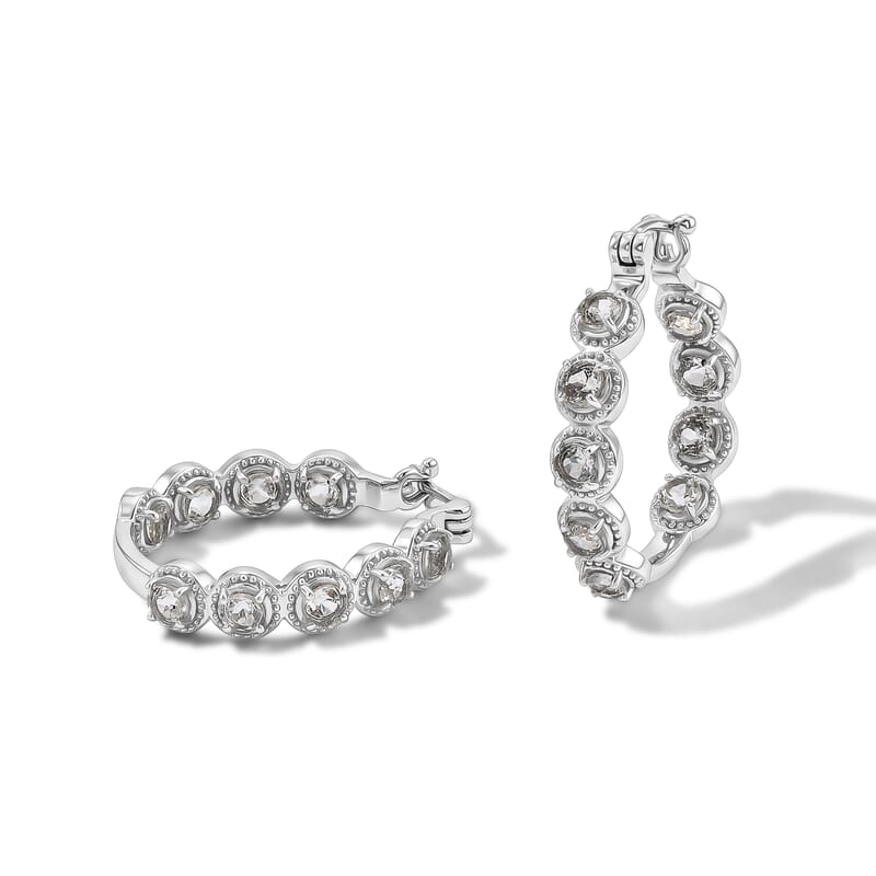 EverTrue White Topaz 7.00 ctw Vintage Station Hoop Earrings in Stainless Steel
