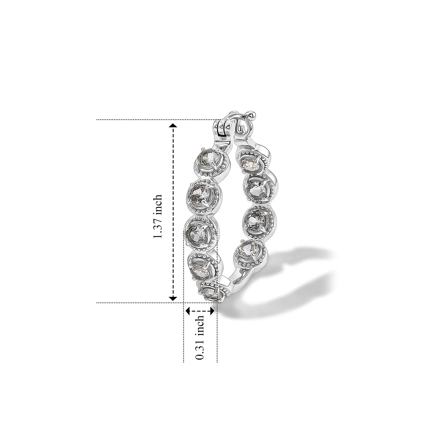 EverTrue White Topaz 7.00 ctw Vintage Station Hoop Earrings in Stainless Steel