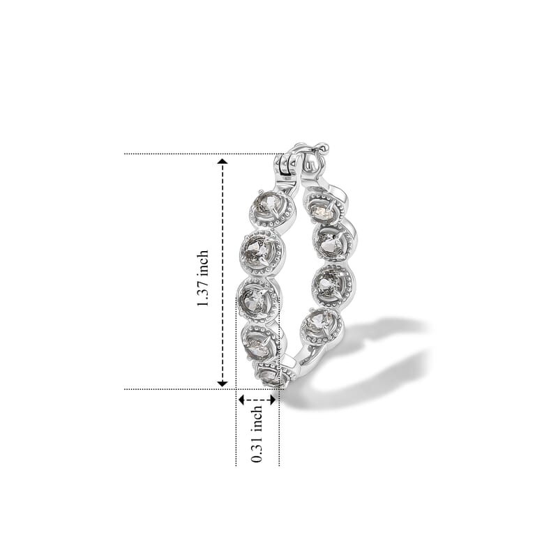 EverTrue White Topaz 7.00 ctw Vintage Station Hoop Earrings in Stainless Steel