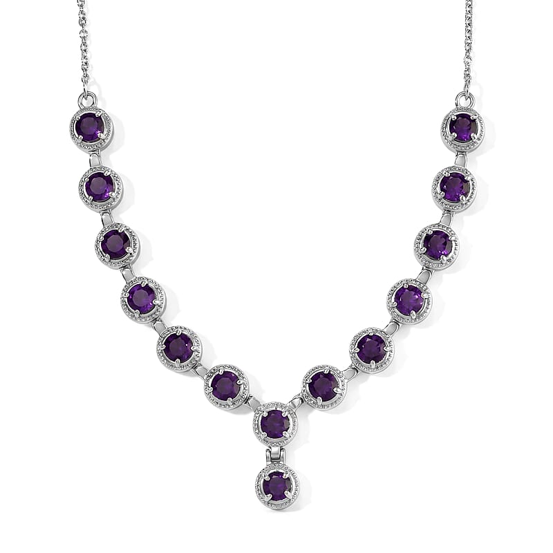 EverTrue African Amethyst 6.00 ctw Vintage Station Necklace (18 Inches) in Stainless Steel