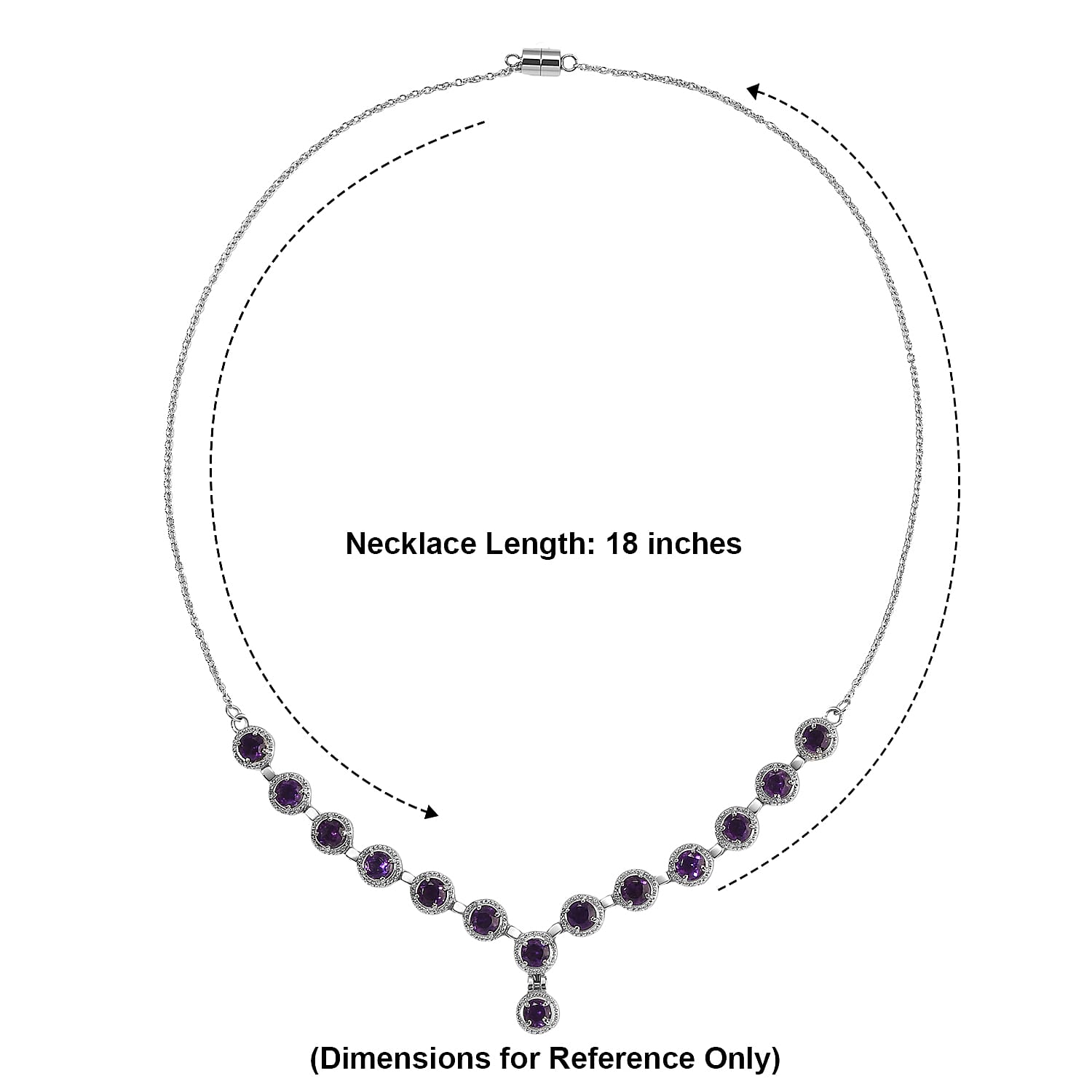 EverTrue African Amethyst 6.00 ctw Vintage Station Necklace (18 Inches) in Stainless Steel