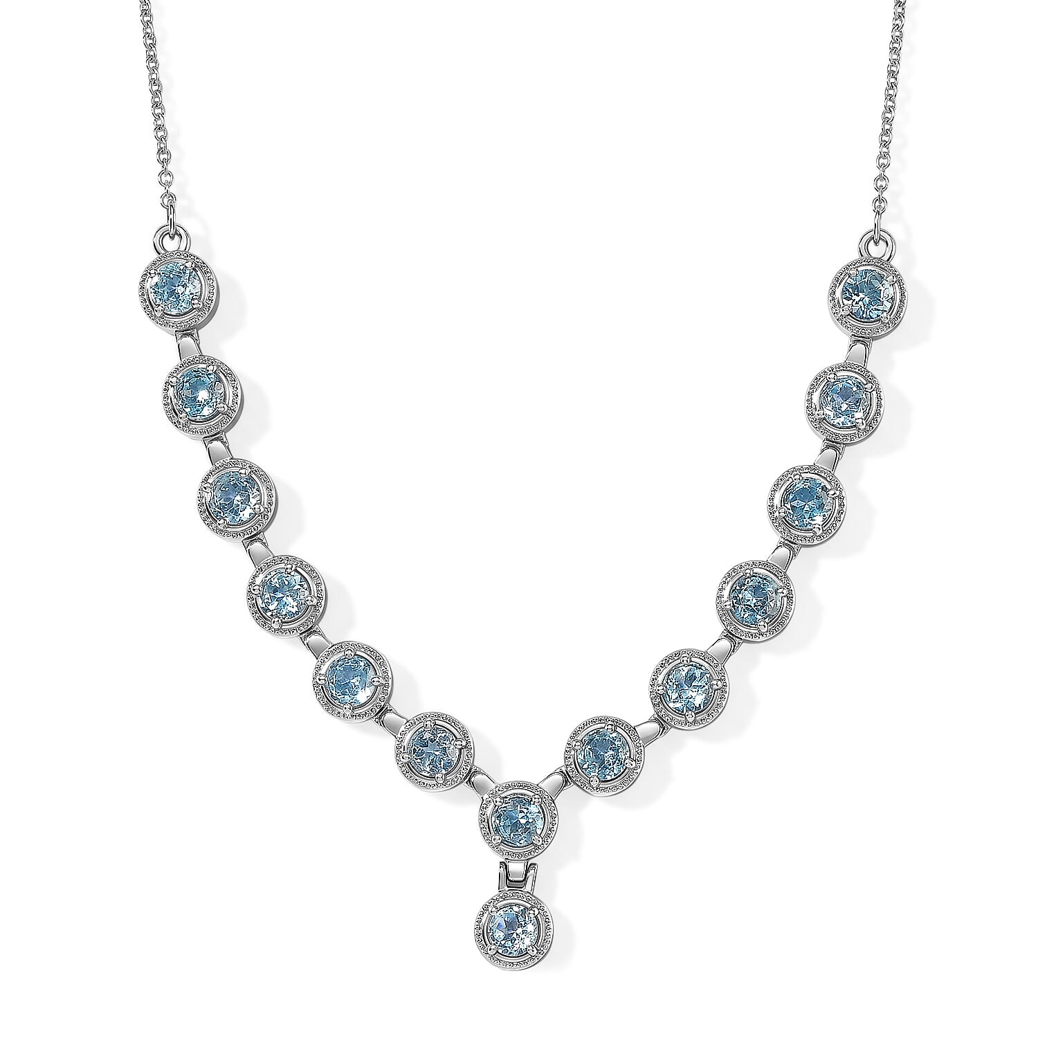 EverTrue Premium Sky Blue Topaz 7.30 ctw Vintage Station Necklace (18 Inches) in Stainless Steel