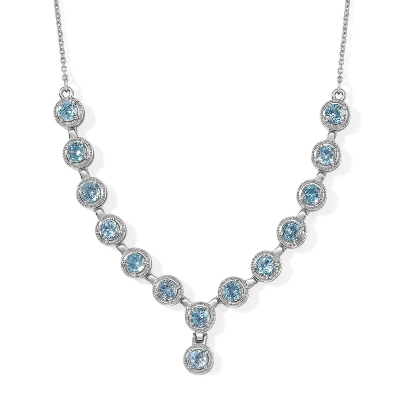 EverTrue Premium Sky Blue Topaz 7.30 ctw Vintage Station Necklace (18 Inches) in Stainless Steel
