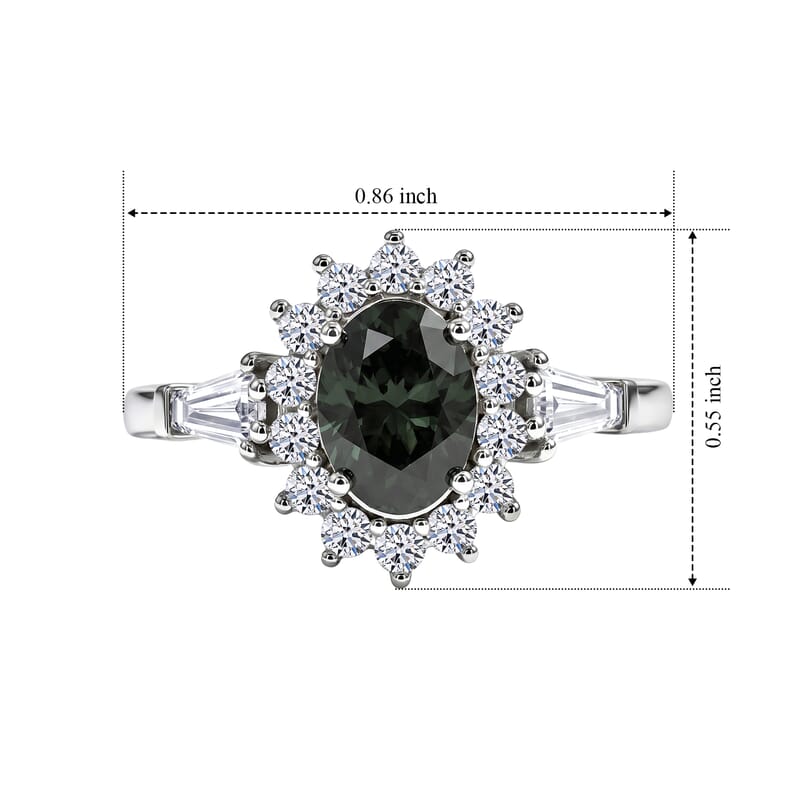 SGL Certified Luxuriant Lab Grown Green Diamond (IR) and Lab Grown Diamond (SI) 1.75 ctw Verdant Elegance Halo Ring in Rhodium Over Sterling Silver (Size 6.0)