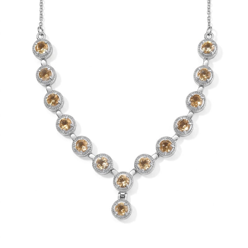 EverTrue Brazilian Citrine 6.65 ctw Vintage Station Necklace (18 Inches) in Stainless Steel
