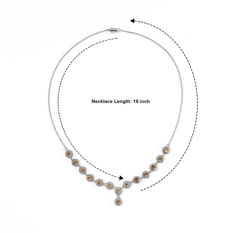 EverTrue Brazilian Citrine 6.65 ctw Vintage Station Necklace (18 Inches) in Stainless Steel