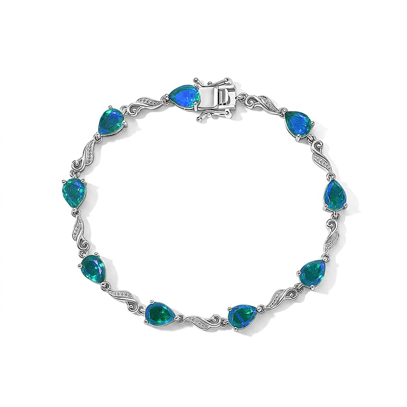 EverTrue Peacock Quartz (Triplet) 11.00 ctw Peacock Grace Bracelet in Platinum Bond (6.50 In)