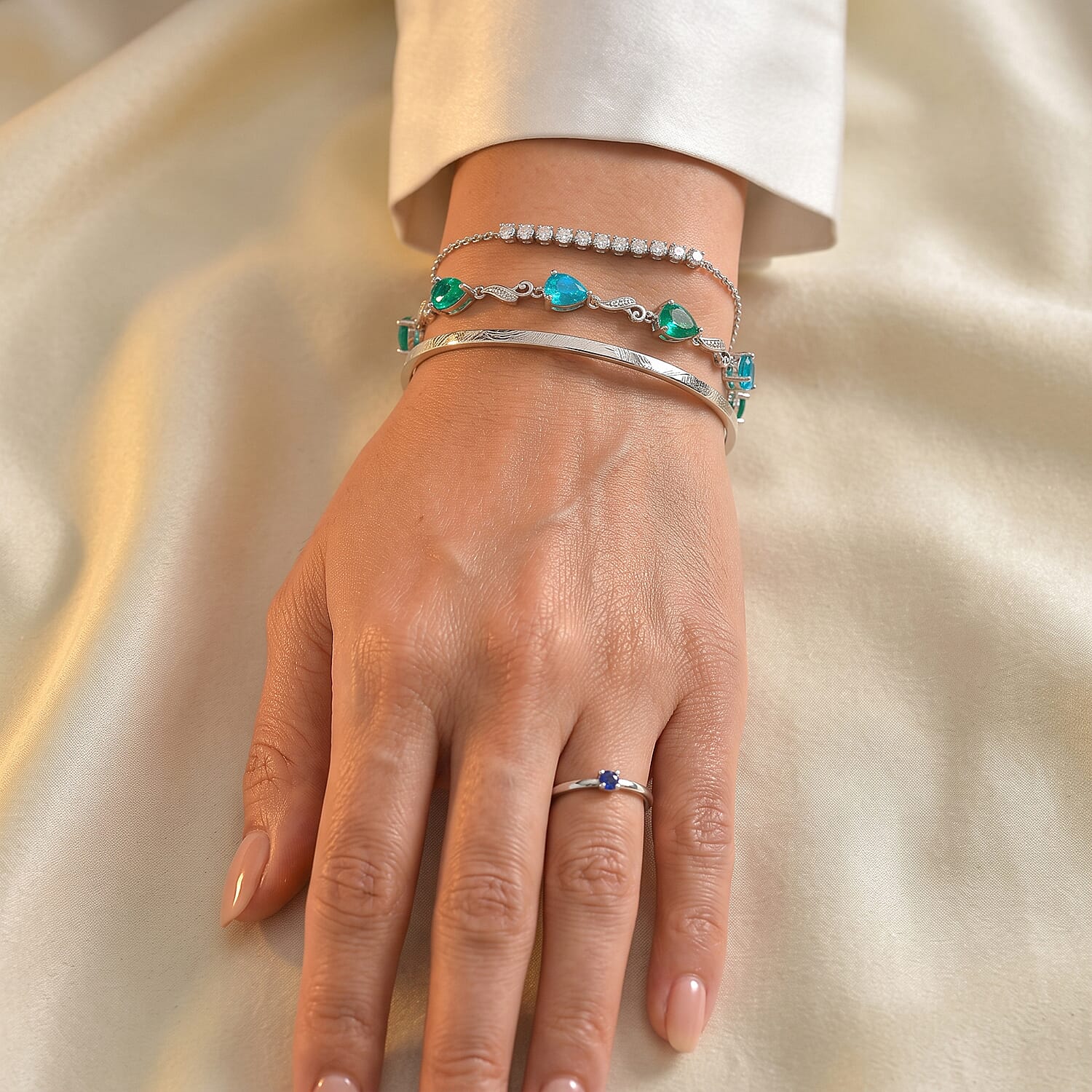 EverTrue Peacock Quartz (Triplet) 11.00 ctw Peacock Grace Bracelet in Platinum Bond (6.50 In)