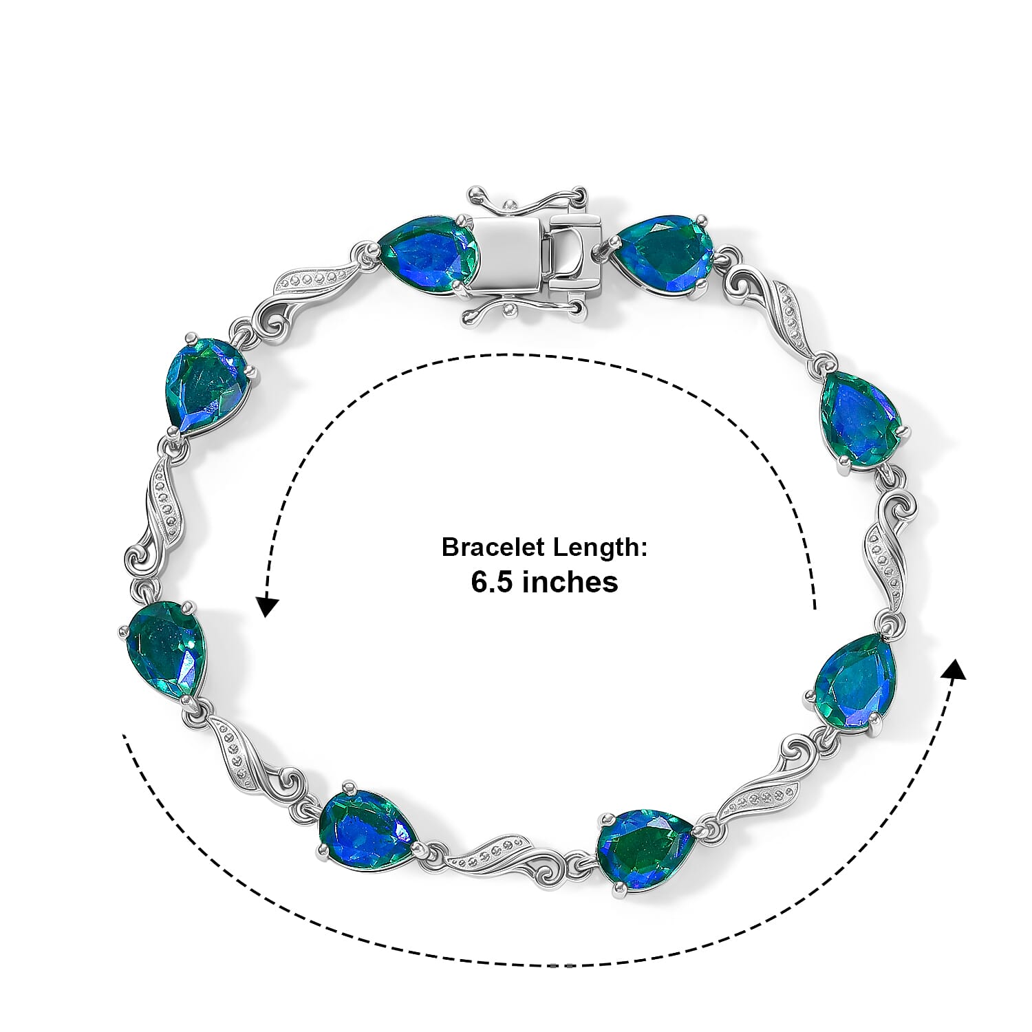 EverTrue Peacock Quartz (Triplet) 11.00 ctw Peacock Grace Bracelet in Platinum Bond (6.50 In)