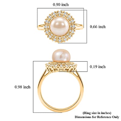 EverTrue Pink Freshwater Pearl and White Zircon 0.50 ctw Crown of Light Ring in 18K YG Plated (Size 5.0)