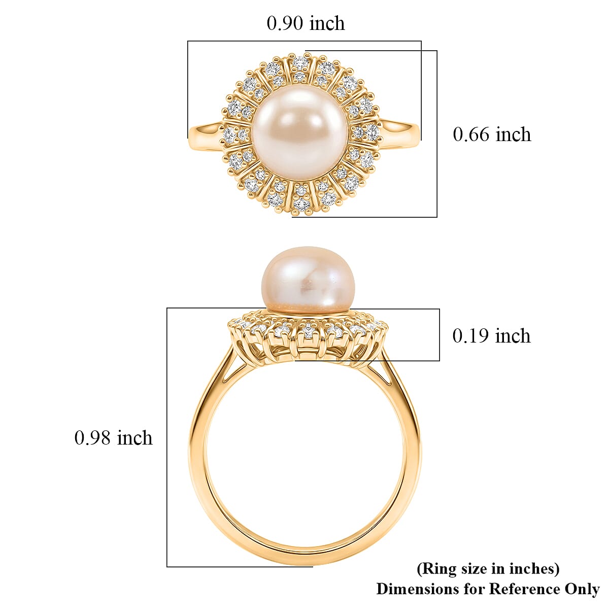 EverTrue Pink Freshwater Pearl and White Zircon 0.50 ctw Crown of Light Ring in 18K YG Plated (Size 6.0)