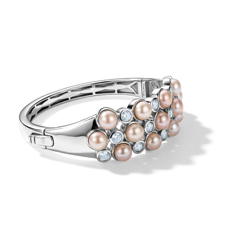 EverTrue Pink Freshwater Pearl and White Topaz 4.00 ctw Blush Pearl Buble Style Bangle Bracelet in Platinum Bond (6.50 In)