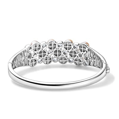 EverTrue Pink Freshwater Pearl and White Topaz 4.00 ctw Blush Pearl Buble Style Bangle Bracelet in Platinum Bond (6.50 In)