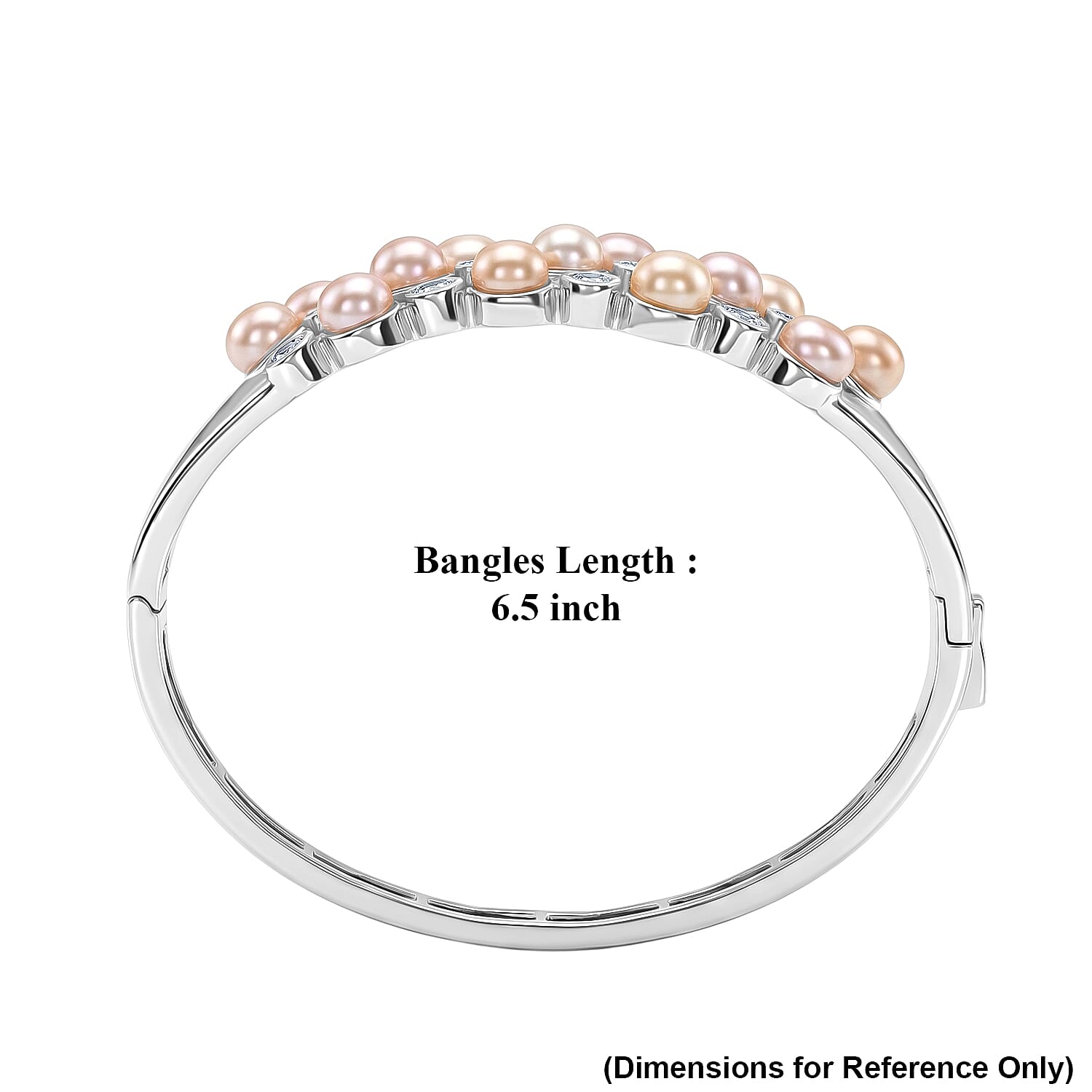 EverTrue Pink Freshwater Pearl and White Topaz 3.60 ctw Blush Pearl Buble Style Bangle Bracelet in Platinum Bond (6.50 In)