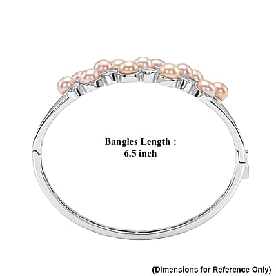 EverTrue Pink Freshwater Pearl and White Topaz 4.00 ctw Blush Pearl Buble Style Bangle Bracelet in Platinum Bond (6.50 In)