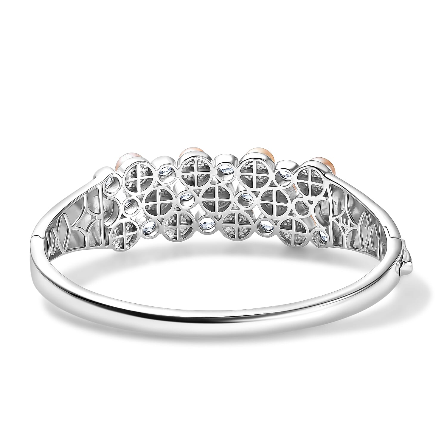 EverTrue Pink Freshwater Pearl and White Topaz 4.00 ctw Blush Pearl Buble Style Bangle Bracelet in Platinum Bond (7.25 in)