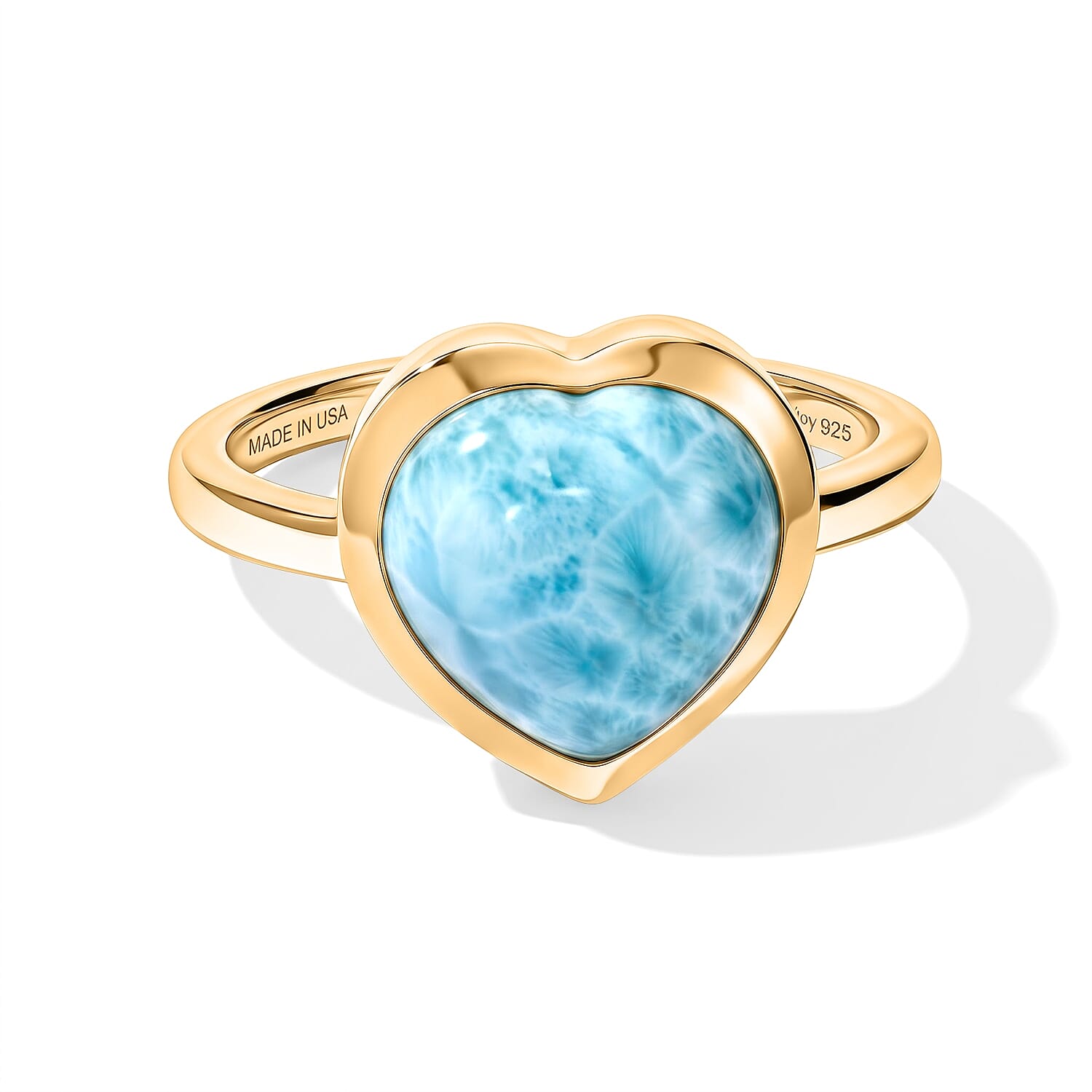 D'Joy AAA Larimar Solitaire Ring 18K YG Plated Sterling Silver (Size 6.0) 4.10 ctw