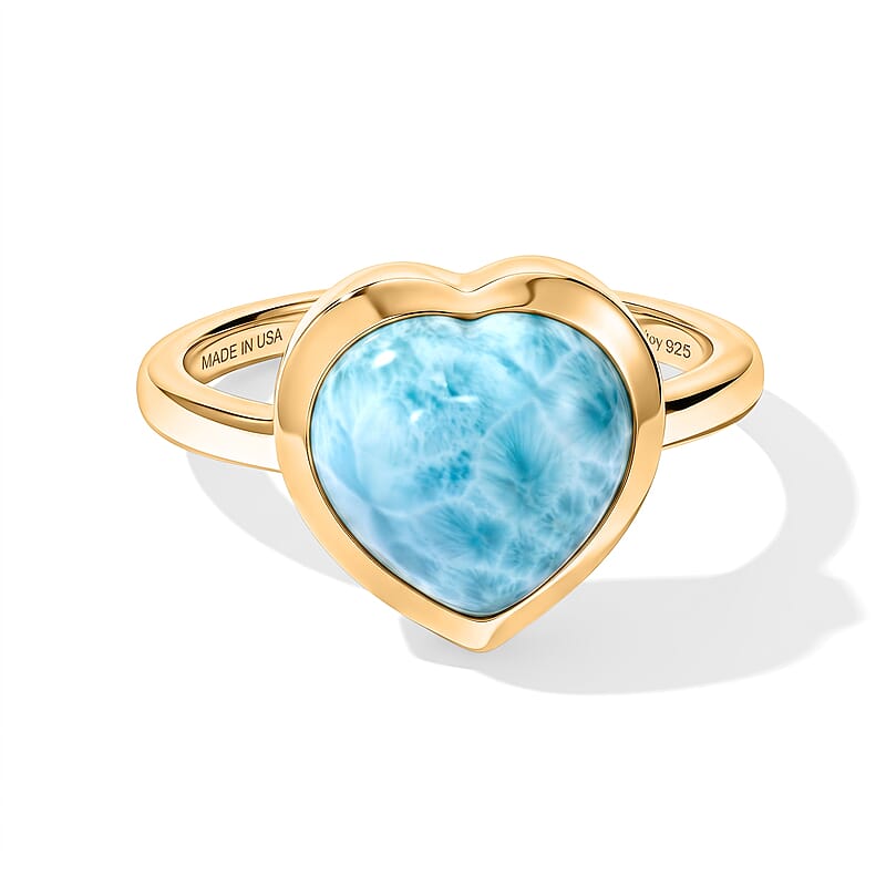 D'Joy AAA Larimar Solitaire Ring 18K YG Plated Sterling Silver (Size 6.0) 4.10 ctw