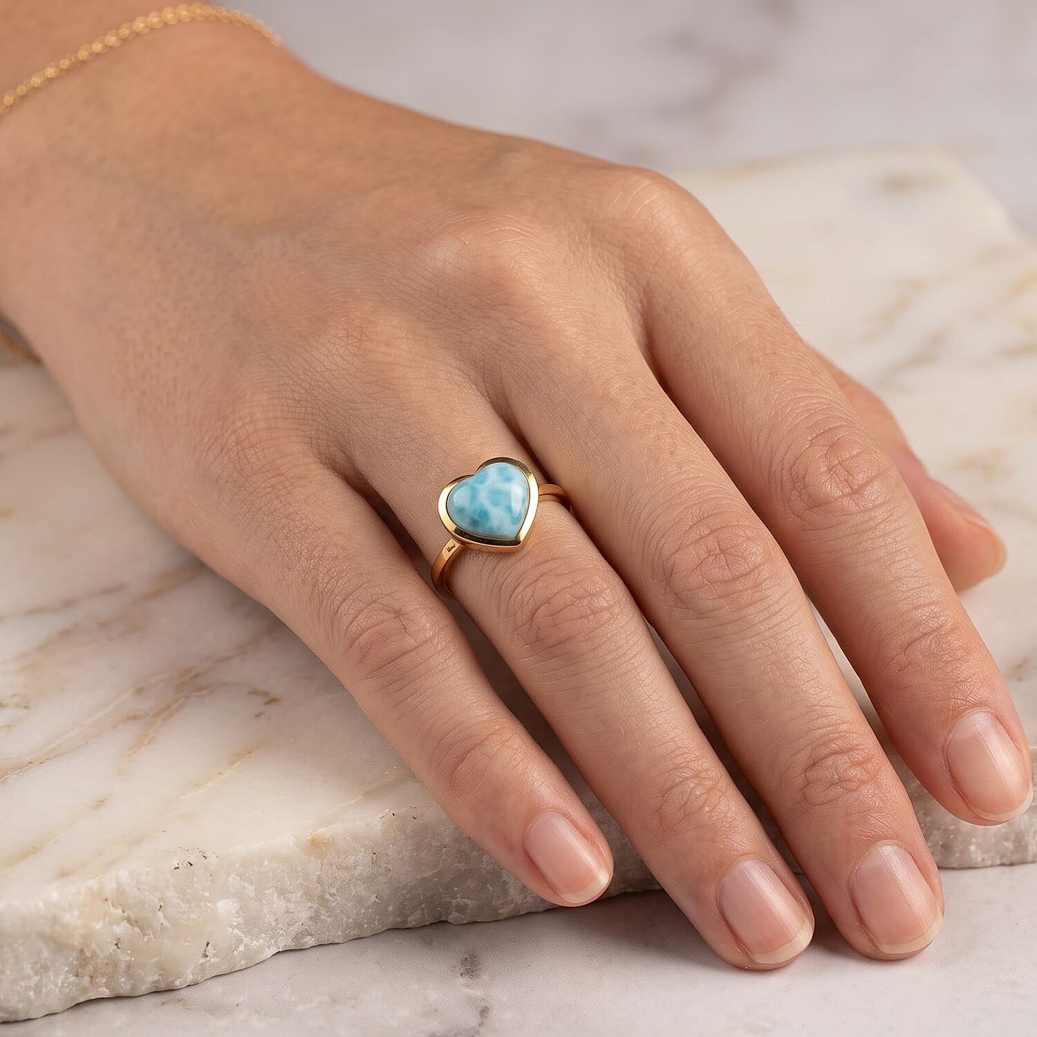 D'Joy AAA Larimar Solitaire Ring 18K YG Plated Sterling Silver (Size 6.0) 4.10 ctw