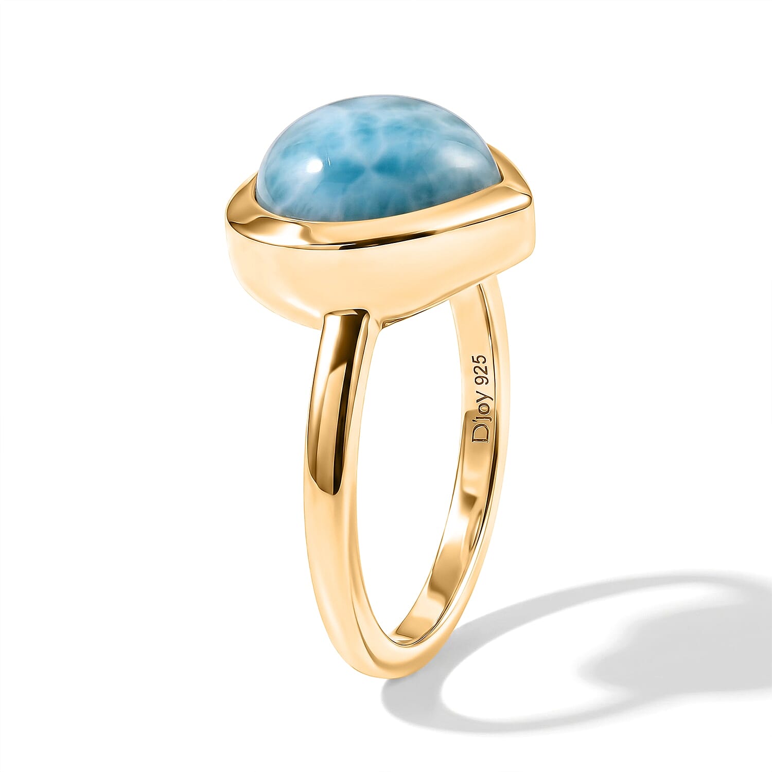 D'Joy AAA Larimar Solitaire Ring 18K YG Plated Sterling Silver (Size 6.0) 4.10 ctw