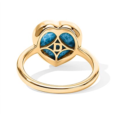 D'Joy AAA Larimar Solitaire Ring 18K YG Plated Sterling Silver (Size 6.0) 4.10 ctw